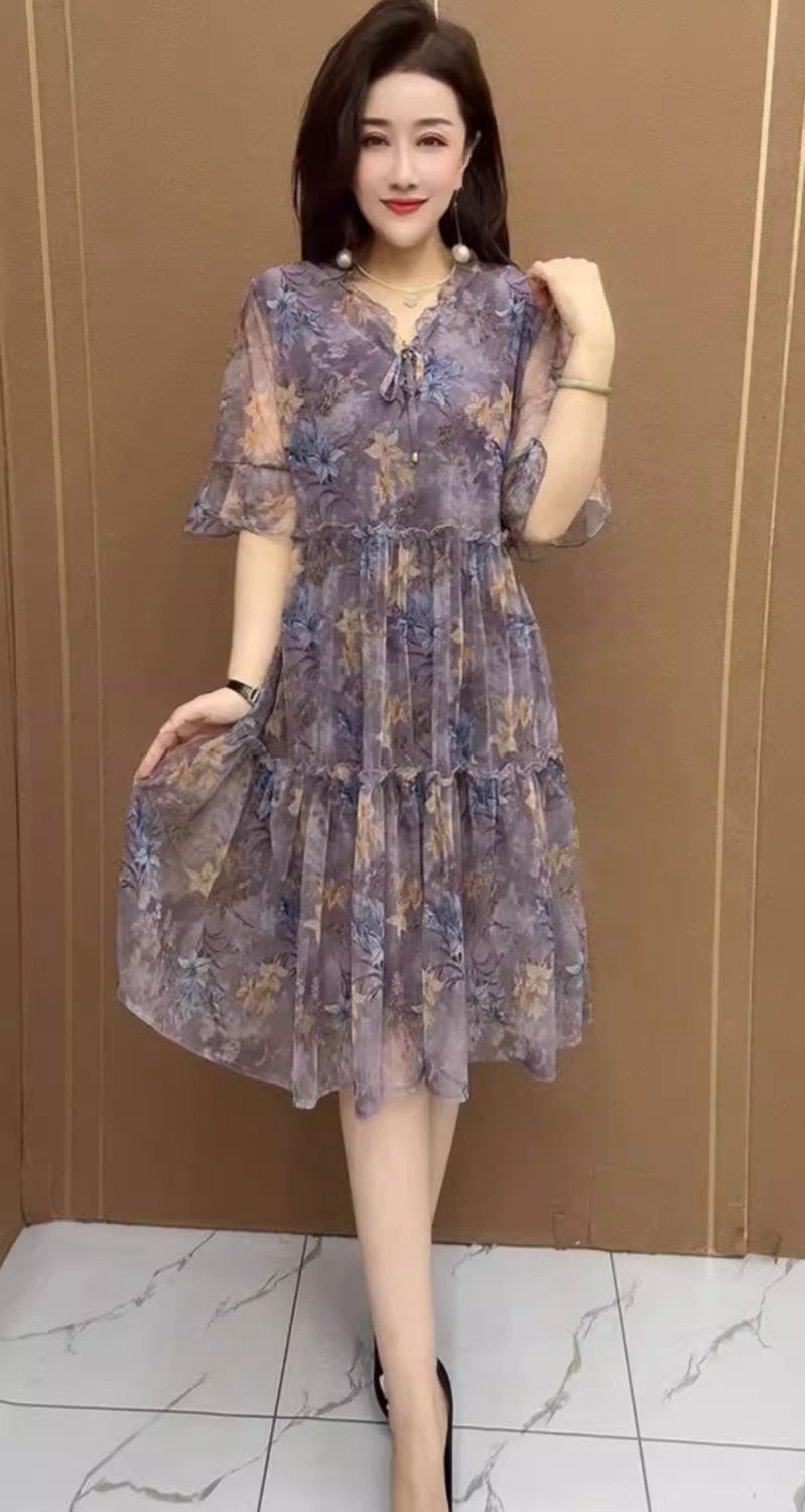17844-Đầm voan in hoa tím 5D tay lở  cách điệu ( voan,lót)_thumbnail_1