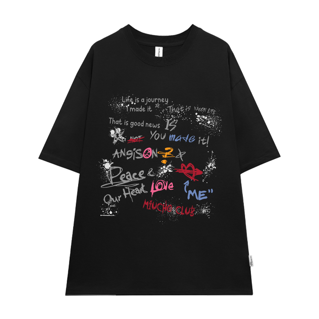 Áo thun nữ local brand form rộng 1980 Miucho cổ tròn vải cotton 4c 220gsm thoáng mát in mix