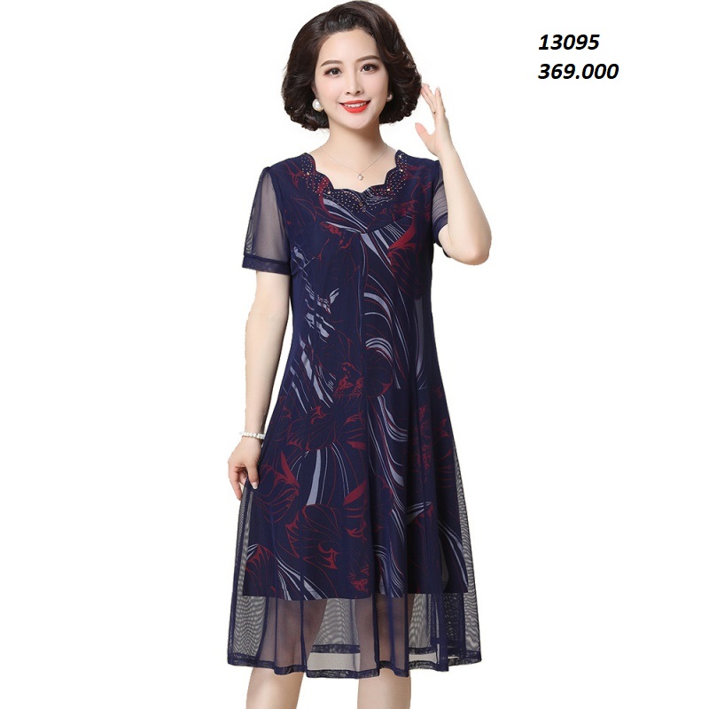 13095-Đầm xòe in hoa phối lưới  cách điệu ( VOAN LƯỚI, LÓT THUN)FREESHIP_thumbnail_1