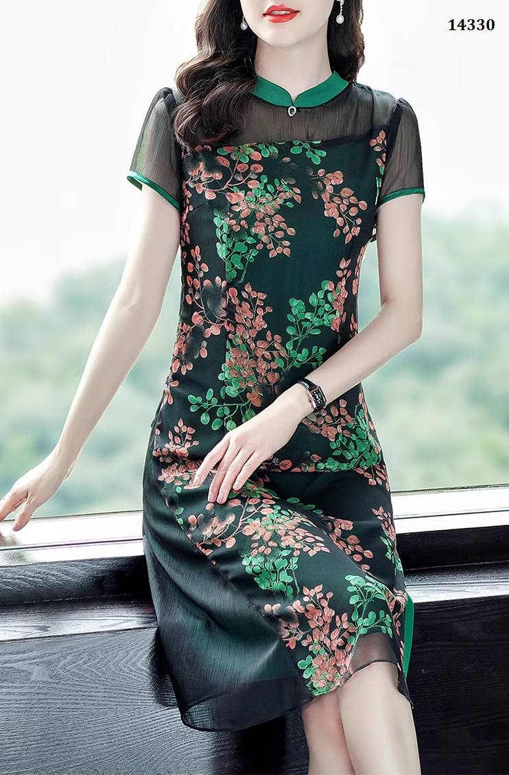 14330-Đầm suông A cổ tàu thêu hoa  ( voan lưới thêu,lót)_thumbnail_3