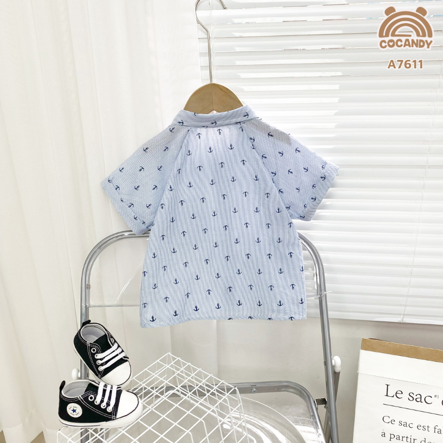 Áo cộc sơ mi X.DƯƠNG hoạ tiết mỏ neo phối túi_thumbnail_2