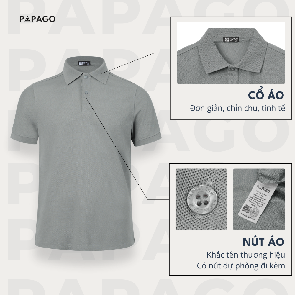 Áo polo cao cấp PAPAGO nam Trung niên vải cotton kim cương form rộng thêu logo trụ áo - P25PLCT005_thumbnail_2