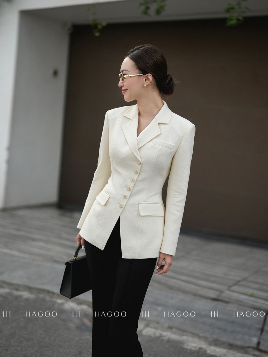 Blazer hàng khuy chéo mí diễu