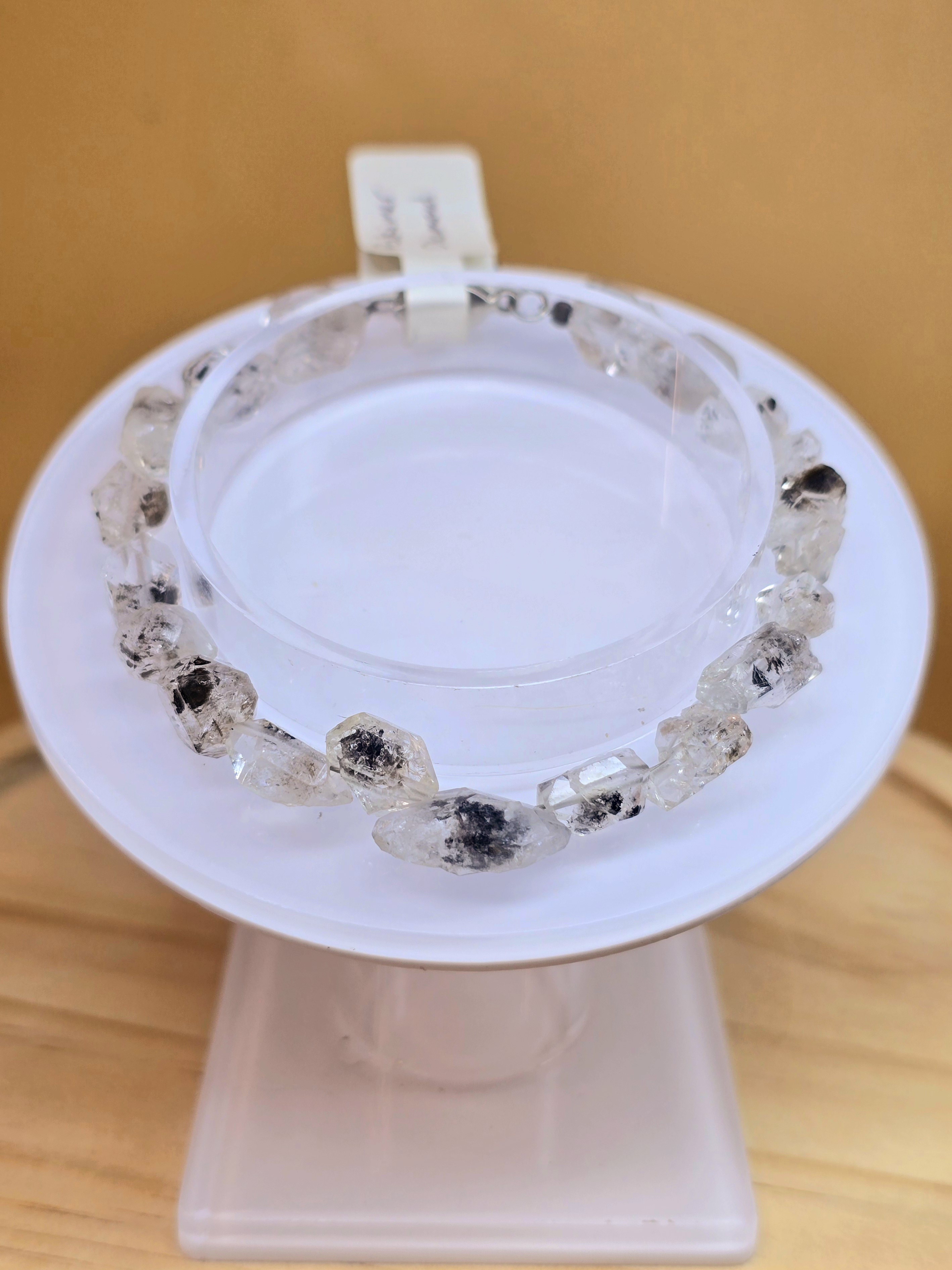 Vòng Tay Thạch Anh 2 Đầu Tích Dầu (Double-Terminated Quartz) Thô Khóa Bạc S925 Xuất Xứ Pakistan Nguyên Bản Không Mài Không Xử Lý