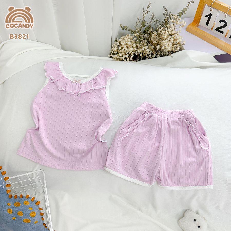 Bộ cộc  TÍM cổ bèo phối viền TRẮNG