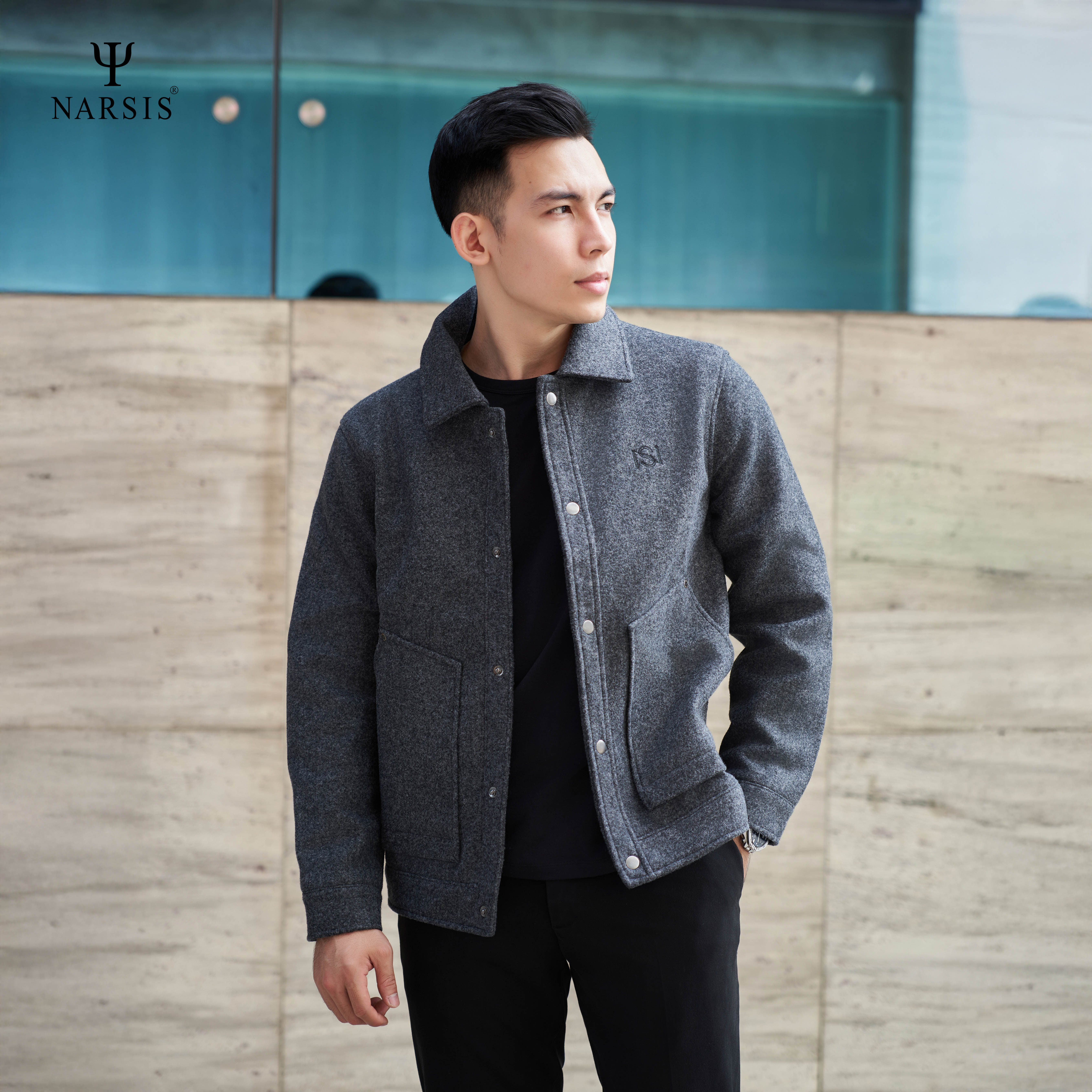 Áo khoác dạ nam Narsis D24006 dài tay cổ bẻ, phong cách lịch lãm, trẻ trung.