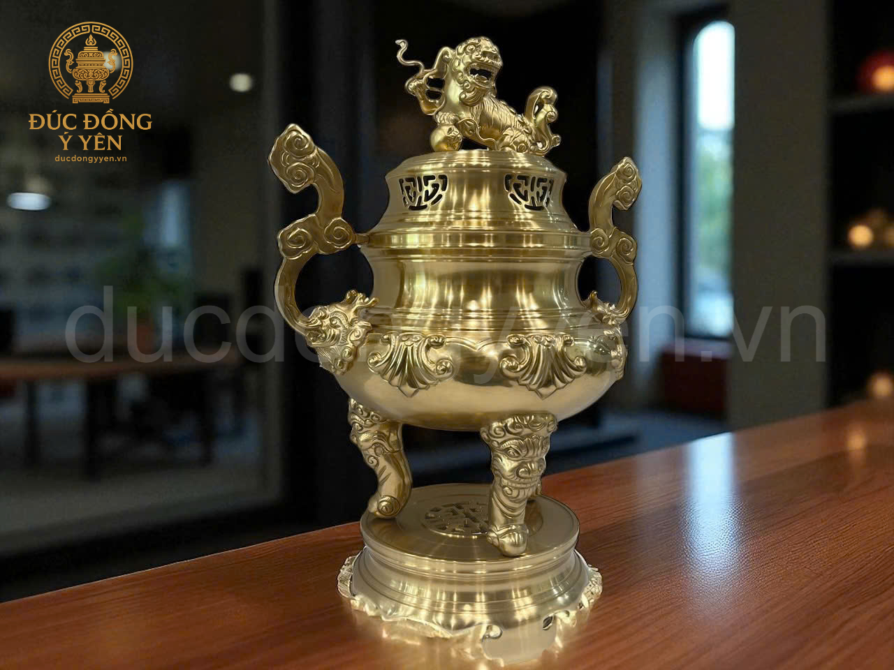 Bộ đỉnh thờ tam sự hoa sòi cao 60cm đúc đồng cát tút nguyên chất _thumbnail_2