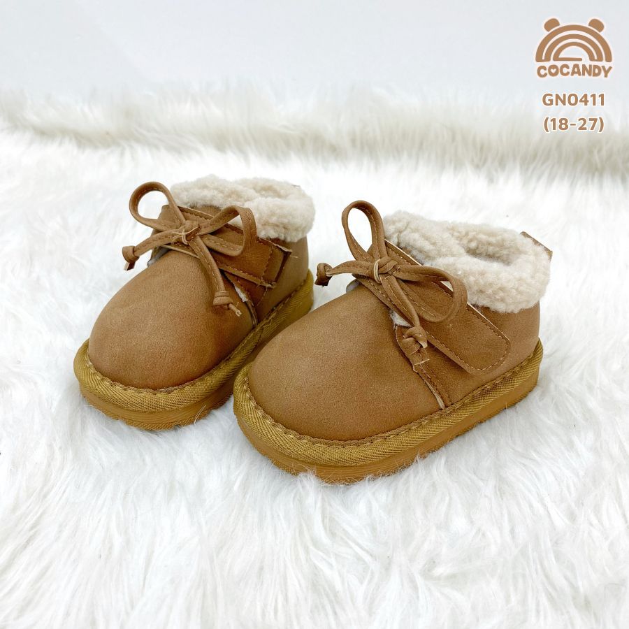 Giày nhập NÂU lót lông cao cổ nơ 8812