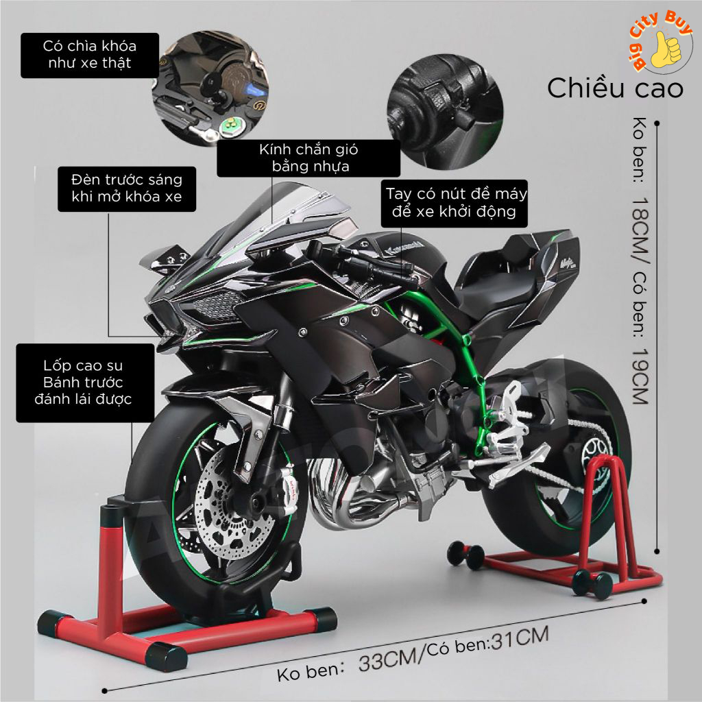 Mô Hình Xe Kawasaki Ninja H2R 1:6 XLG Đề Nổ - Vặn Ga - Phun Khói Giả Lập_thumbnail_6