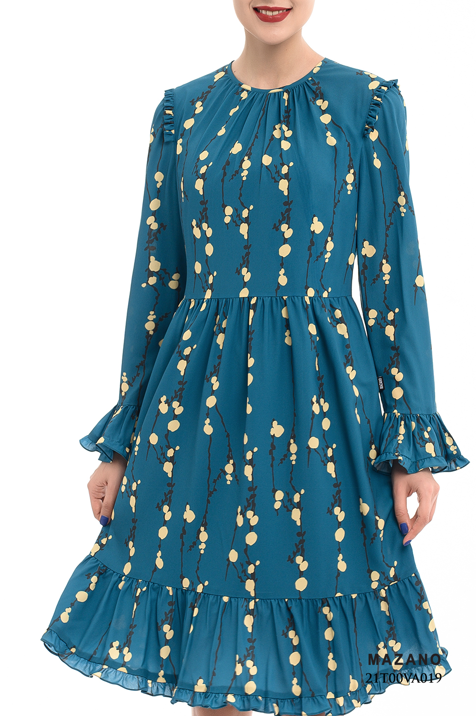 Đầm xanh họa tiết tay loe_thumbnail_4