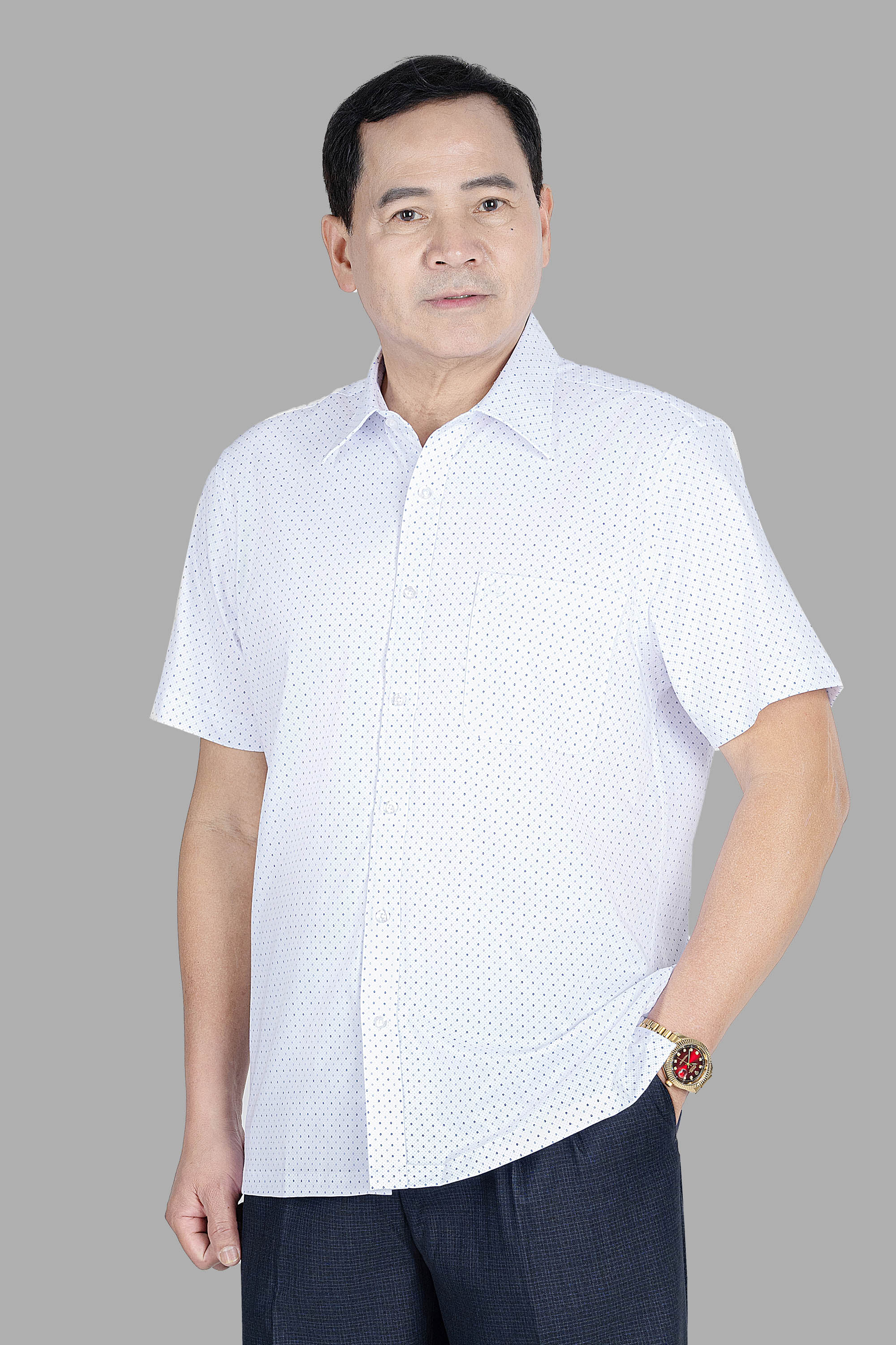 Sơ Mi Cộc Tay Họa Tiết Nam Trung Niên ANCHI Chất Liệu Sợi Sồi Cao Cấp Phom Suông Vạt Ngang Màu Trắng Bi_thumbnail_2