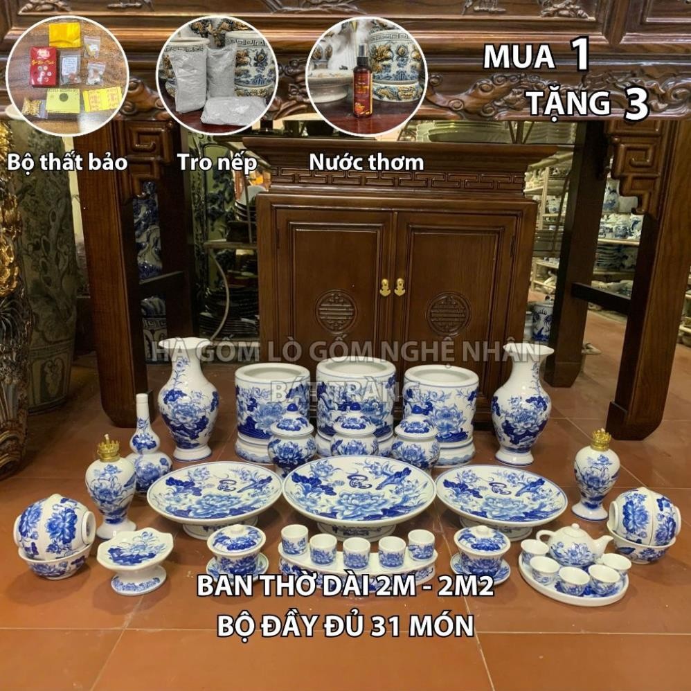 HG261 Đồ Thờ Cúng Bộ 31 món ban thờ 2M - 2M2 men trắng nghệ nhân Bát Tràng chế tác TẶNG Thất Bảo, Tro Nếp