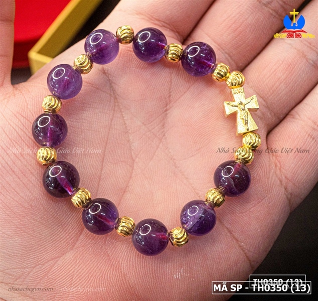 Vòng mân Côi đá thạch anh tím tự nhiên mix bi bạc mạ vàng M74 ✔_thumbnail_2