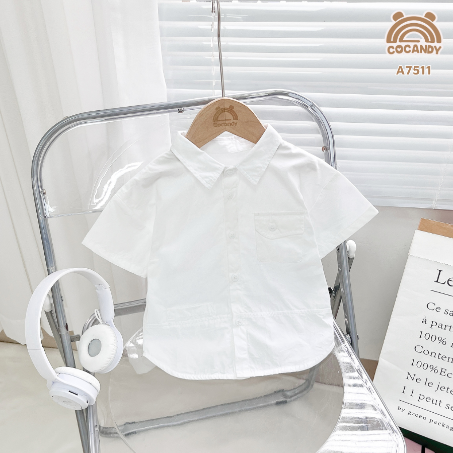 Áo cộc sơ mi TRẮNG phối túi ngực có nắp túi đuôi tôm_thumbnail_1