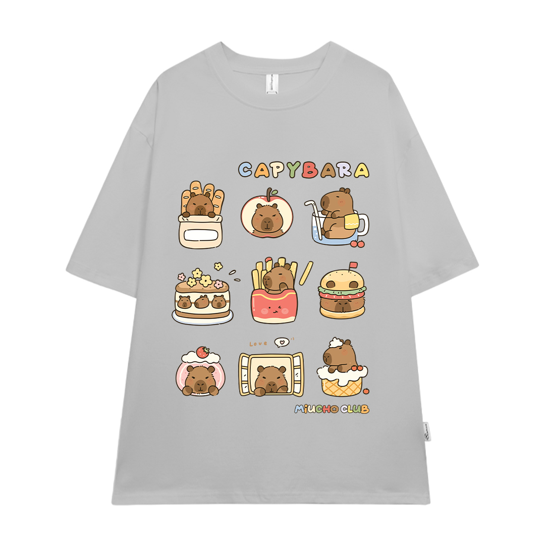 Áo thun chuột Capybara form rộng local brand ATD1224 Miucho tay ngắn vải cotton thoáng mát cổ tòn in mix_thumbnail_19