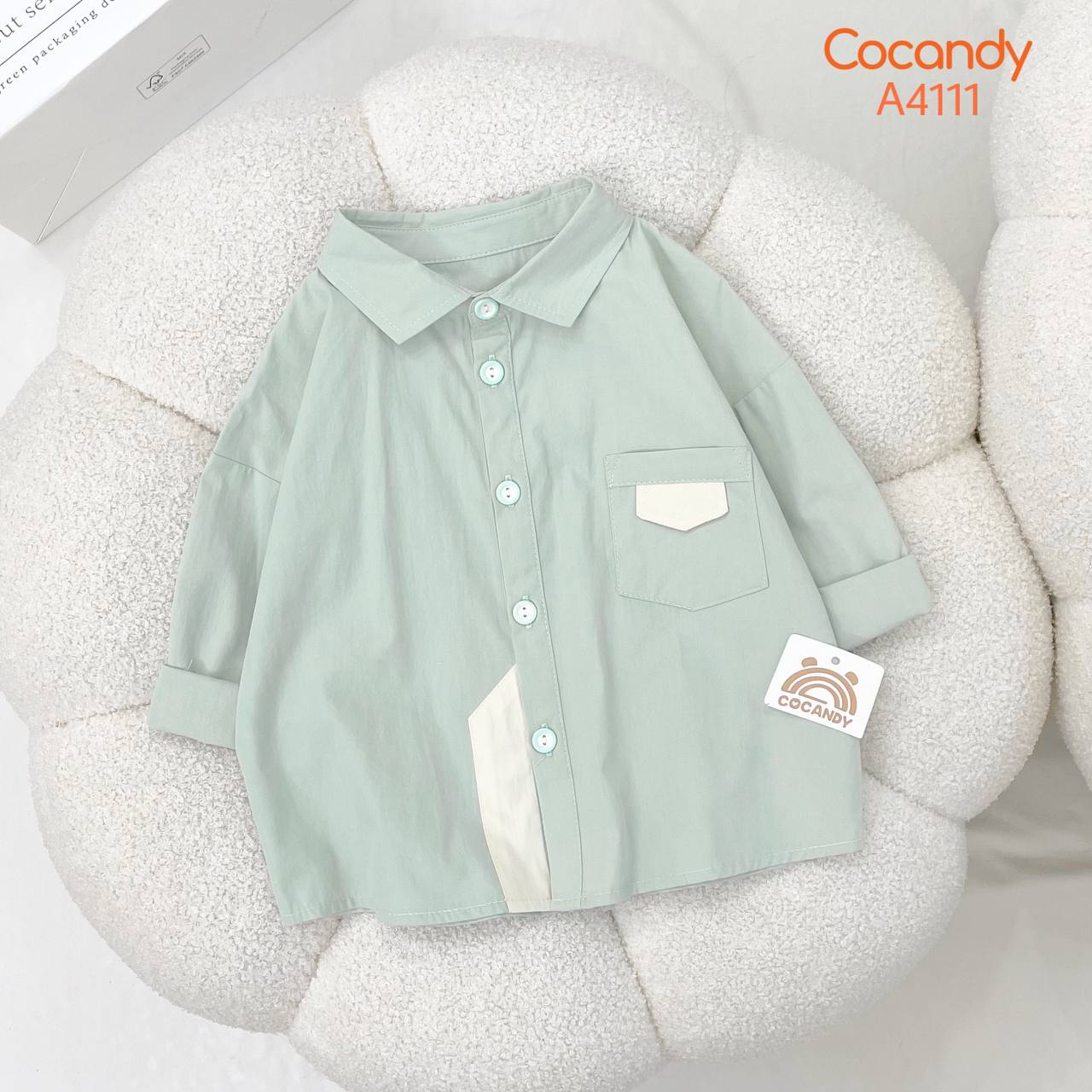 Áo dài sơ mi XANH MINT phối vạt BE