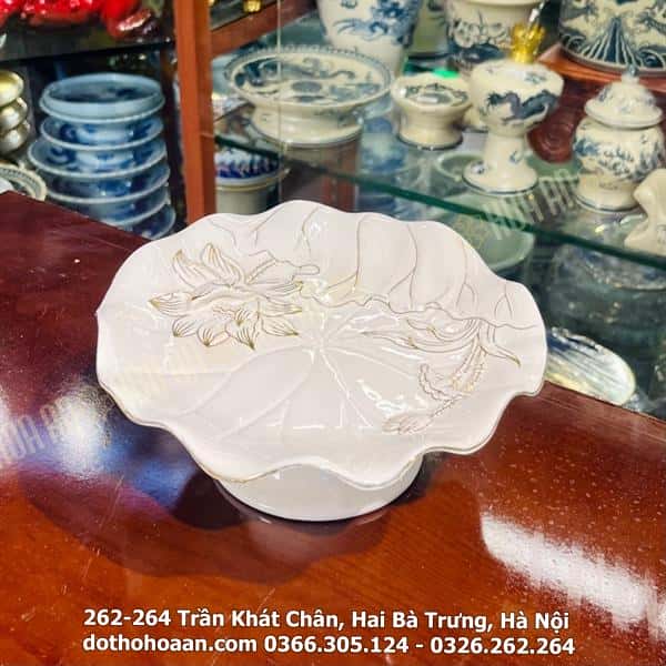 Mâm Bồng Thờ Sứ Liên Hoa Trắng