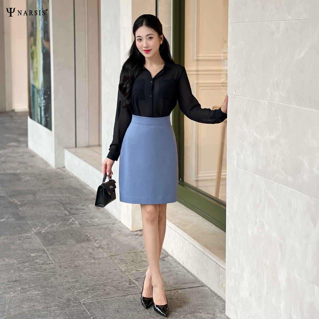 ÁO SƠ MI VOAN ĐEN NỮ L0002 NARSIS CHẤT LIỆU THOÁNG MÁT, DỄ CHỊU, THOẢI MÁI CẢ NGÀY, DỄ VẬN ĐỘNG_thumbnail_4