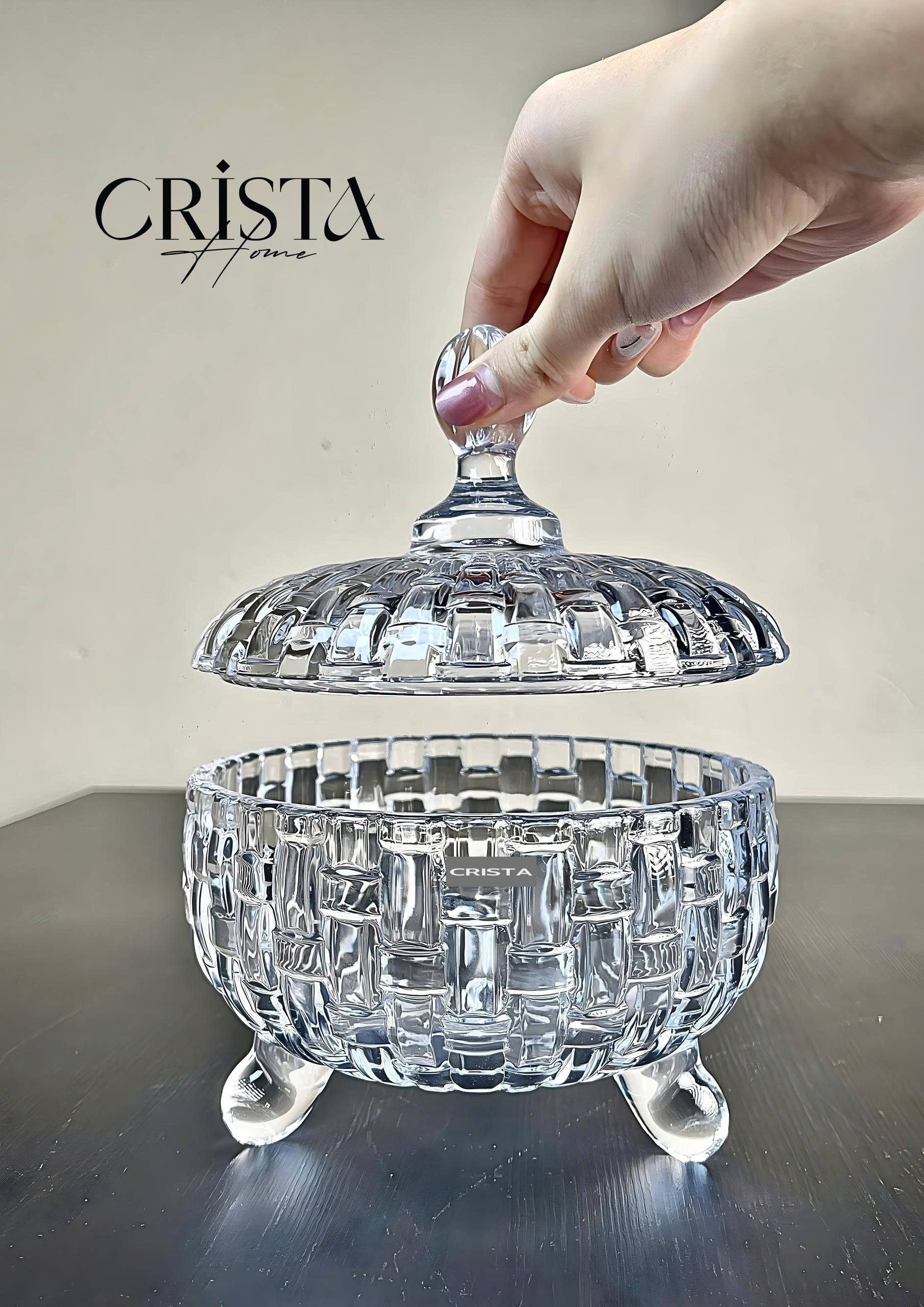 Bộ 2 hũ mứt 3 chân CRISTA HOME vân caro Size 18cm_thumbnail_2