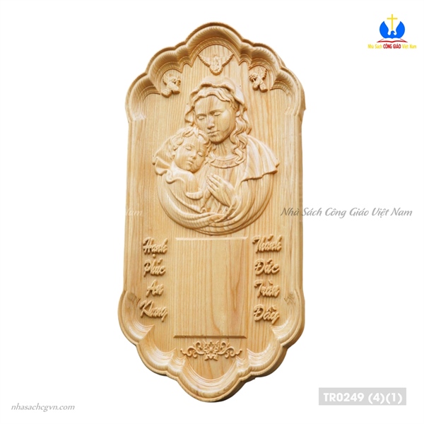 Đốc lịch gỗ Đức Mẹ bồng con treo tường - gỗ sồi nguyên khối_thumbnail_2