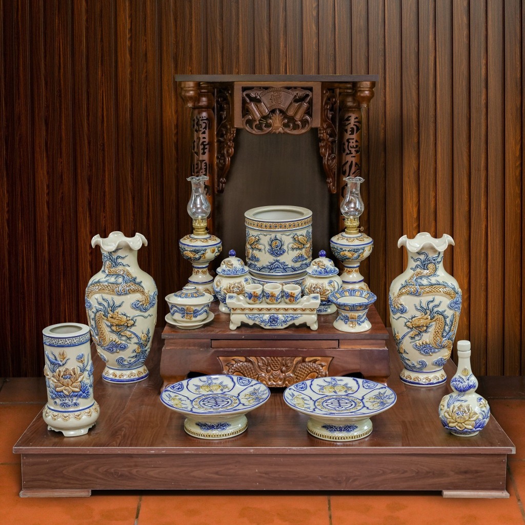 Men Hoàng Thổ Đắp Nổi Đồ Thờ Cúng Ly Chén Bát Đựng Phật Thủ  Bát Tràng Cao Cấp_thumbnail_2