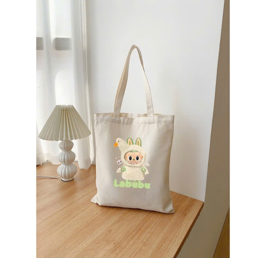 Túi tote Labubu vải canvas có túi phụ phong cách Hàn Quốc kích thước 33x37c đựng vừa A4 và laptop  - TOTE01_thumbnail_4