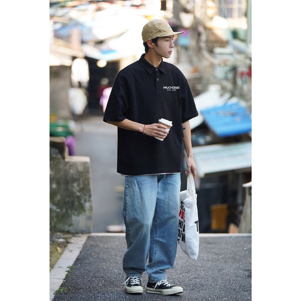 Áo polo nam form rộng PLD392 Miucho Man cotton cổ trụ in typography_thumbnail_6