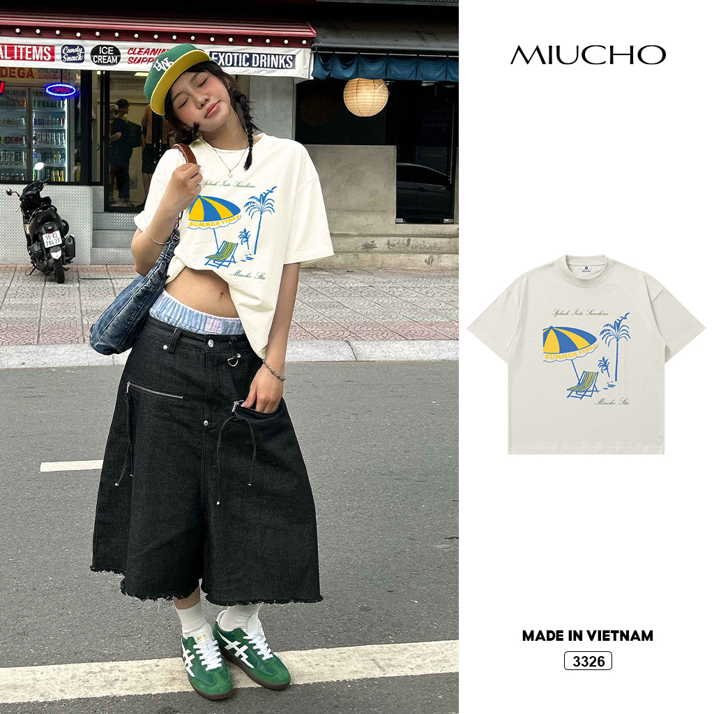 Áo thun boxy nam nữ hè biển basic Miucho 3326