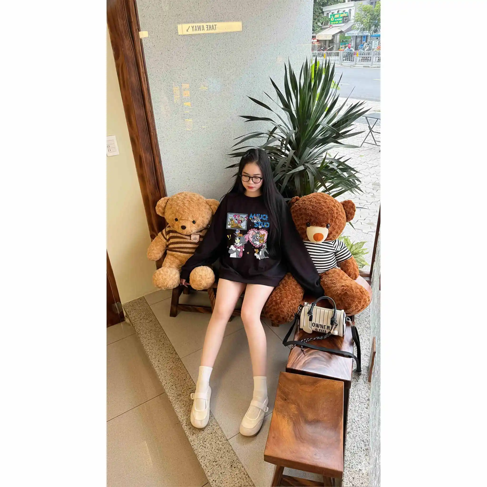 Áo thun boxy tay dài Miucho cotton thoáng mát dày dặn đứng form cổ tròn Tom & Jerry in mix 2773_thumbnail_9