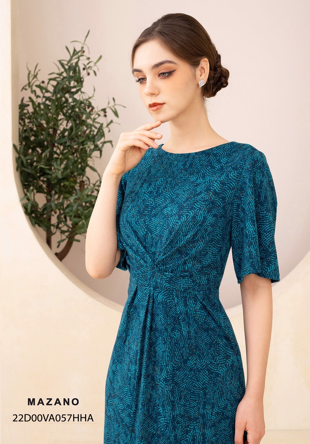 Đầm len xanh họa tiết xếp ly che bụng_thumbnail_3