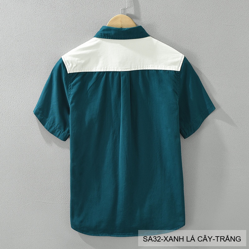 SA32 - Áo sơ mi nam phối màu tay ngắn phong cách Hàn Quốc, chất cotton 100%, dáng lỏng thoải mái_thumbnail_5