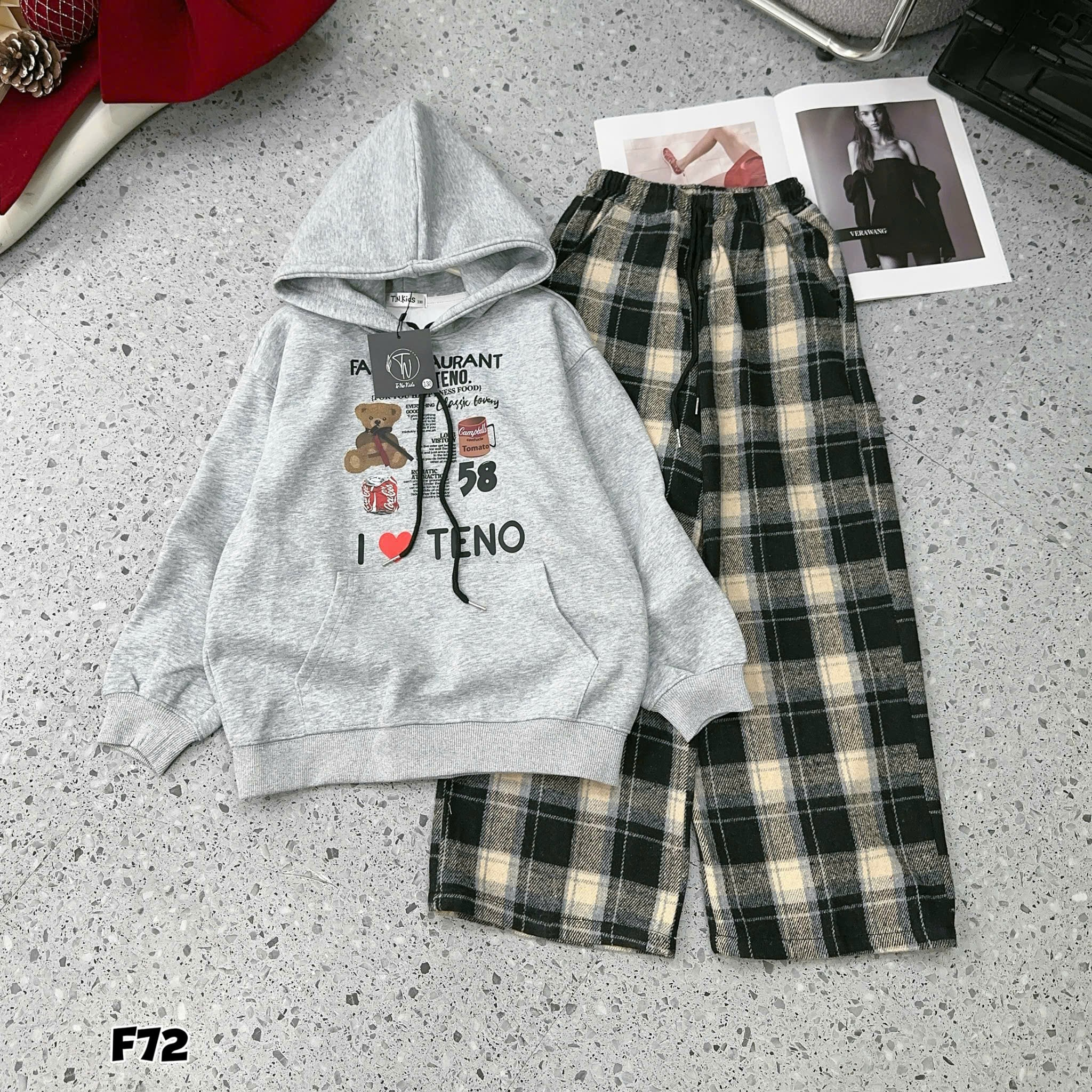 [F72] Bộ nỉ gấu I Love TENO dành cho bé gái