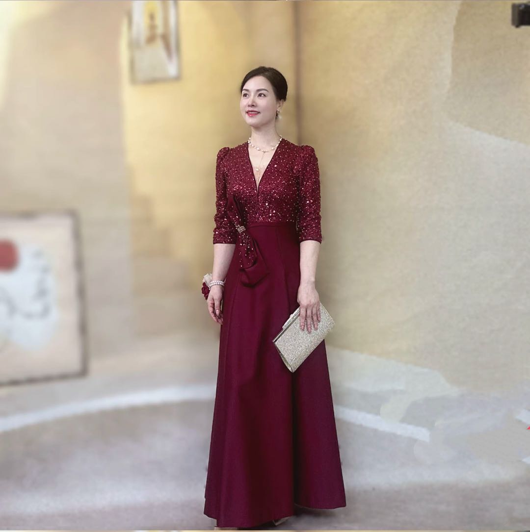 Đầm dự tiệc dạ hội xòe tay con phối nơ cao cấp