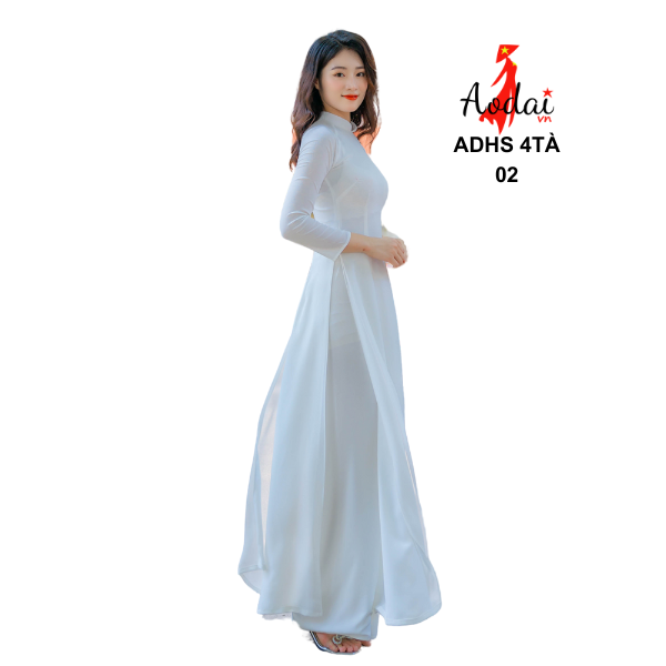 Bộ ADHS 4 tà HS22 cổ cao 2cm tay dài lụa Chinh phông đẹp màu trắng sứ