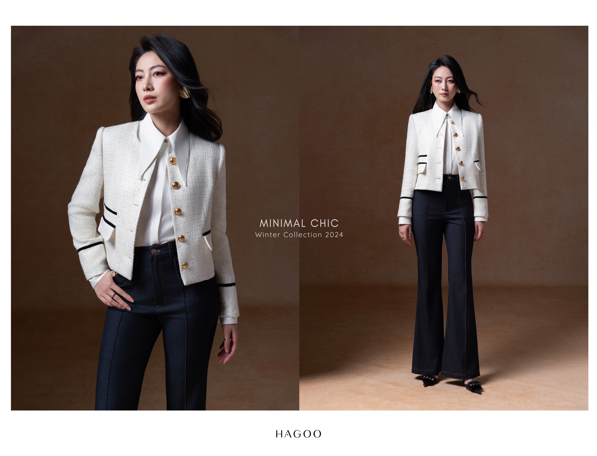 Áo khoác lửng dạ tweed phối lé đen HAGOO_thumbnail_2