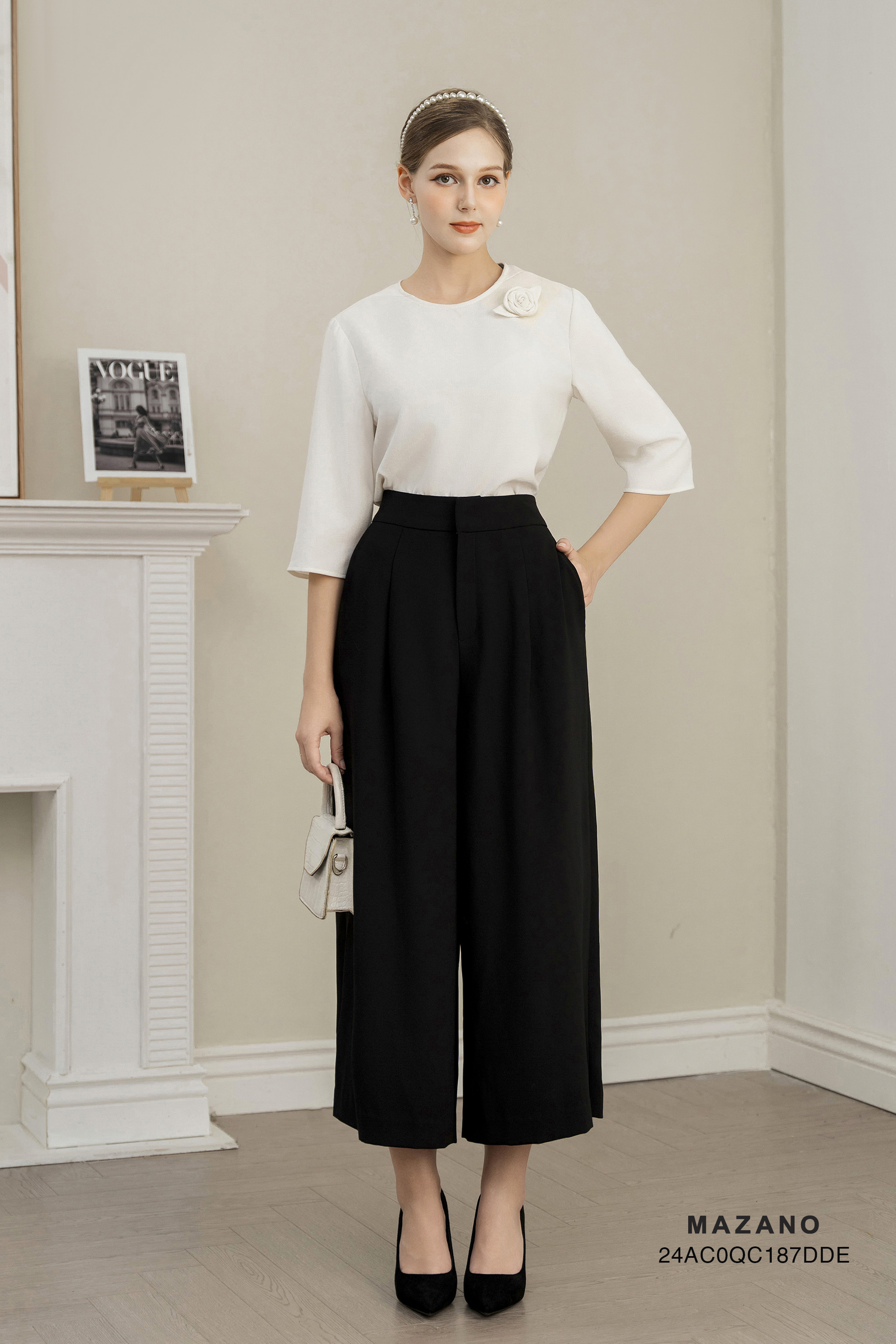 Quần Suông cạp tiêu chuẩn vải Tuytxi dày màu đen