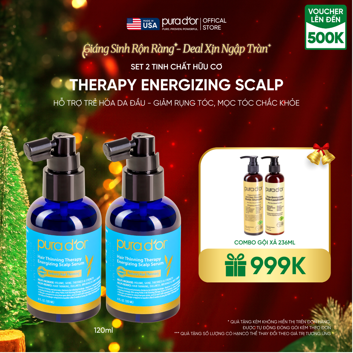 Set 2 Tinh chất hữu cơ Therapy Energizing Scalp Giúp trẻ hóa da đầu - Giảm rụng tóc, mọc tóc chắc khỏe 120ml