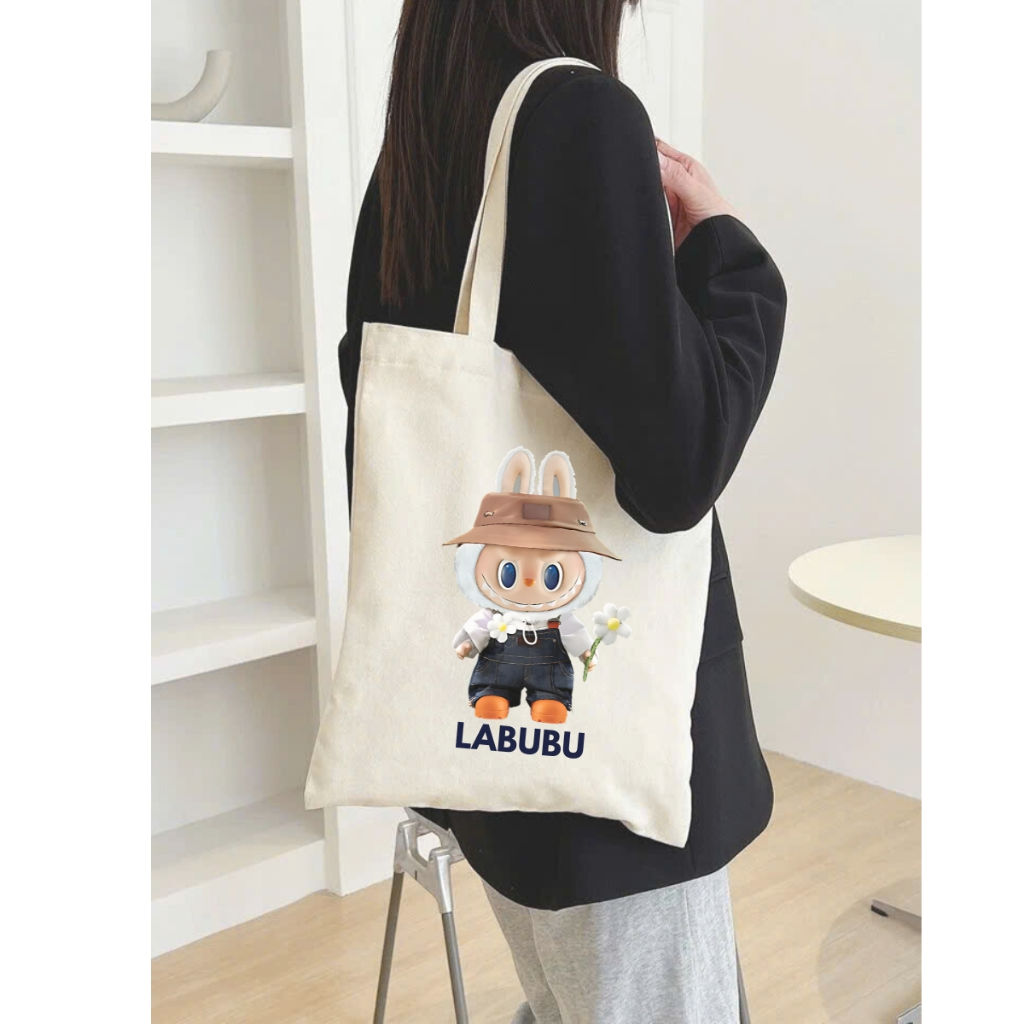 Túi tote Labubu vải canvas có túi phụ phong cách Hàn Quốc kích thước 33x37c đựng vừa A4 và laptop  - TOTE01_thumbnail_9