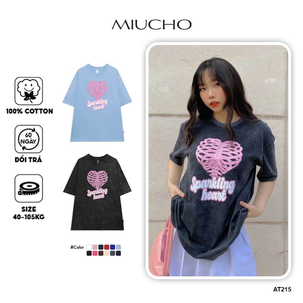 Áo thun form rộng nữ tay lỡ oversize chất vải cotton AT215 Miucho in hình hoạ tiết