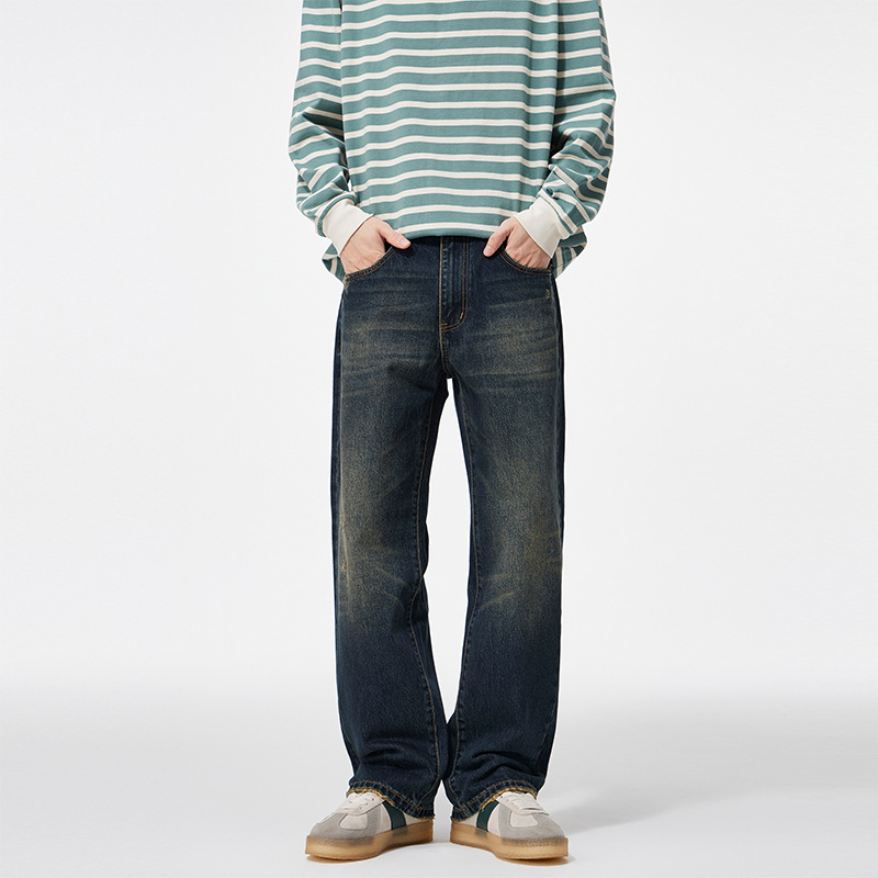 2025Mùa Thu Đông Phong Cách Mới Giặt Thiết Kế Trầy Xước Quần Jean Nam Mỹ Retro Ống Rộng Nguyên Chất Cotton Quần Tây_thumbnail_2