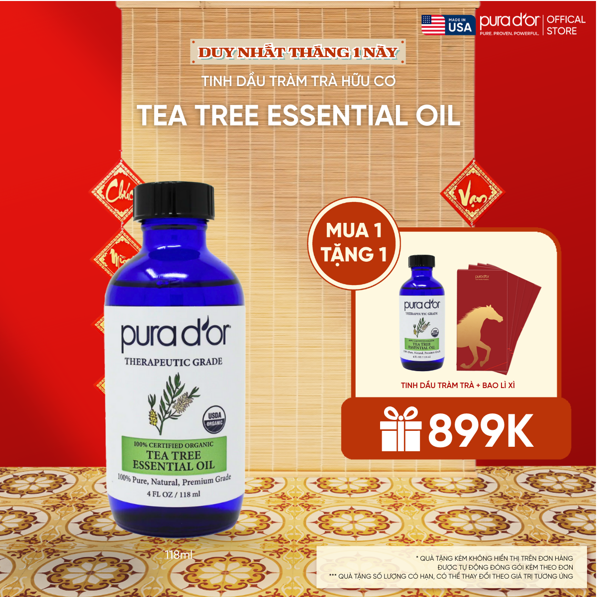 Tinh Dầu Tràm Trà Hữu Cơ Pura D'or Therapeutic Grade Tea Tree Essential Oil 118ml_thumbnail_0