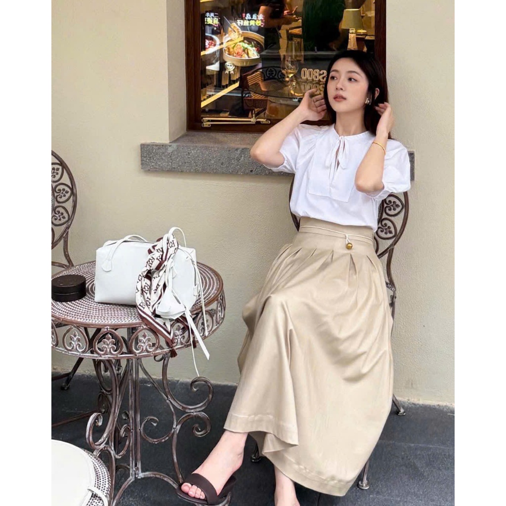 Set Đồ Nữ Công Sở Kèm Chân Váy Dáng Xòe Màu Be,Set Áo Sơ Mi Kèm Chân Váy Phong Cách Hàn Quốc Logastore_L71_thumbnail_2