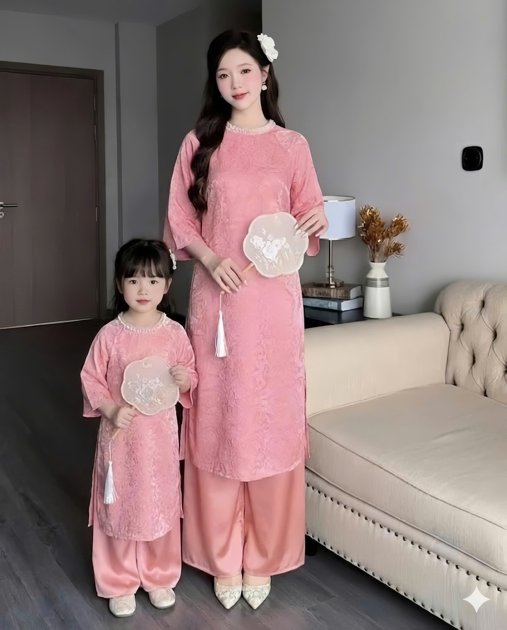 [D12] Bộ áo dài cổ đính ngọc TENO dành cho mẹ và bé_thumbnail_1