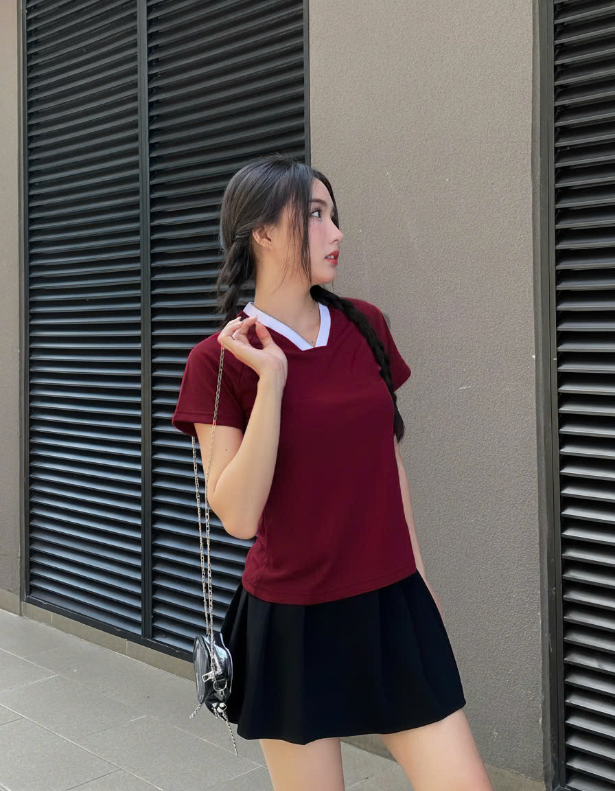 Áo baby tee thể thao Jersey phối cổ tim trơn Miucho thoáng mát tôn dáng_thumbnail_5