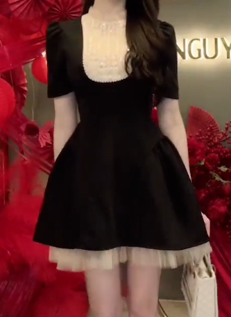Đầm Xoè Ren Ngực Phối Lưới