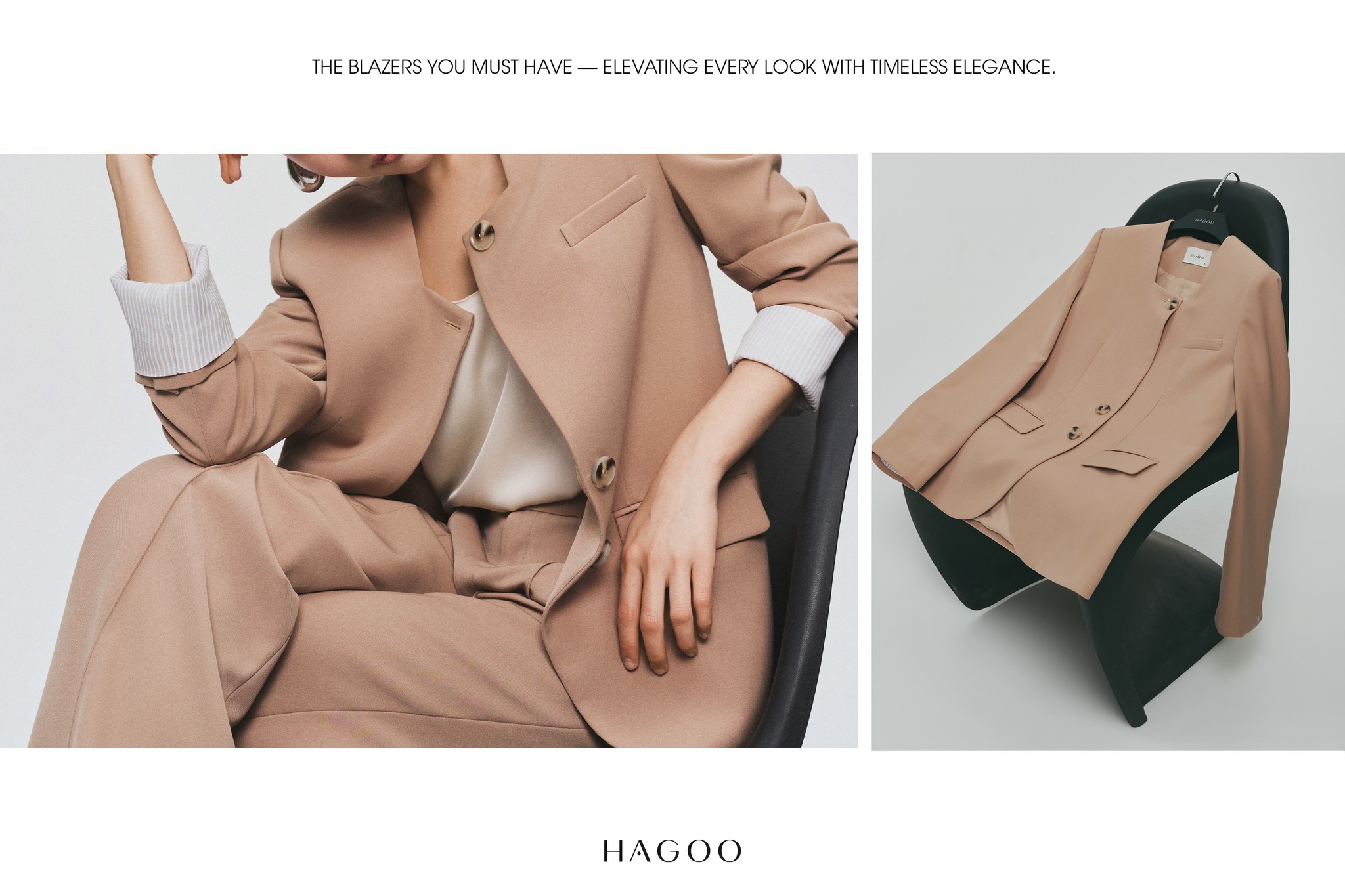 Blazer cổ U vuông phối đáp tay Hagoo nổi bật như một biểu tượng mới của vẻ đẹp tinh giản nhưng đầy cá tính