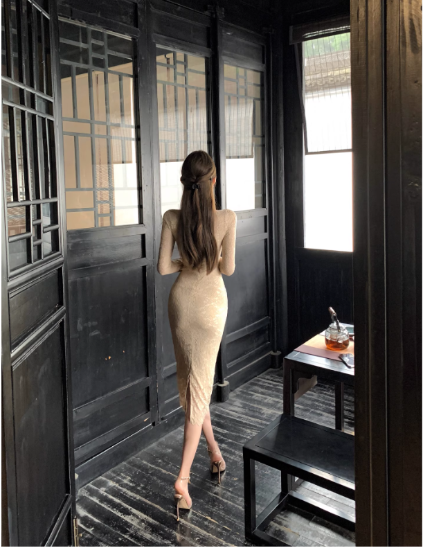 Đầm Dáng Ôm Ren Cổ Nơ Thanh Lịch_thumbnail_3