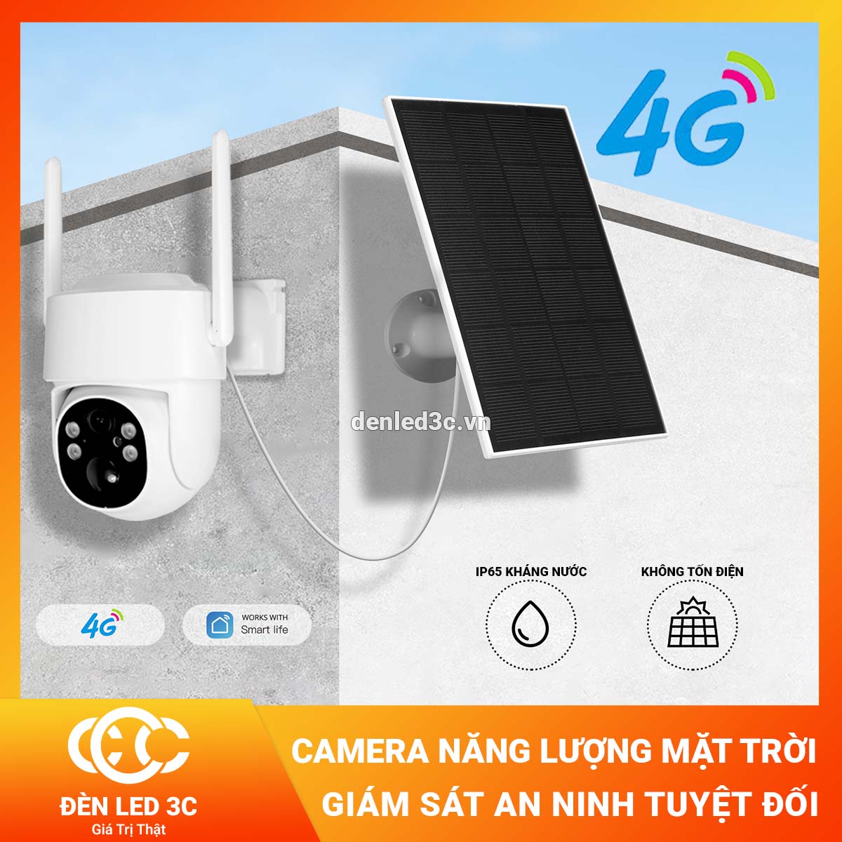 Camera Năng Lượng Mặt Trời Đèn LED 3C Solar Theo Dõi Điều Khiển Qua App điện thoại