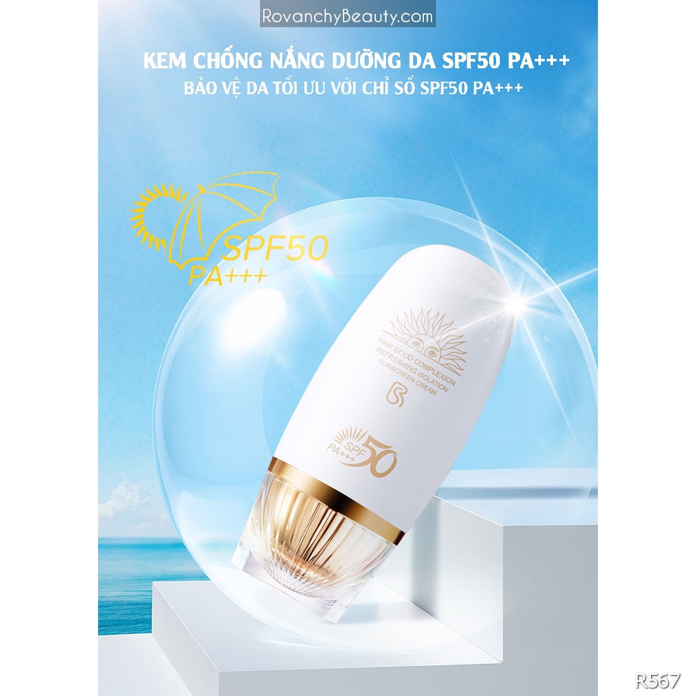 R567 Kem Chống Nắng ROVANCHY SPF90+ PA++++ - Dưỡng Ẩm, Kiềm Dầu, Chống Nước, Bảo Vệ Da Hoàn Hảo (30g)