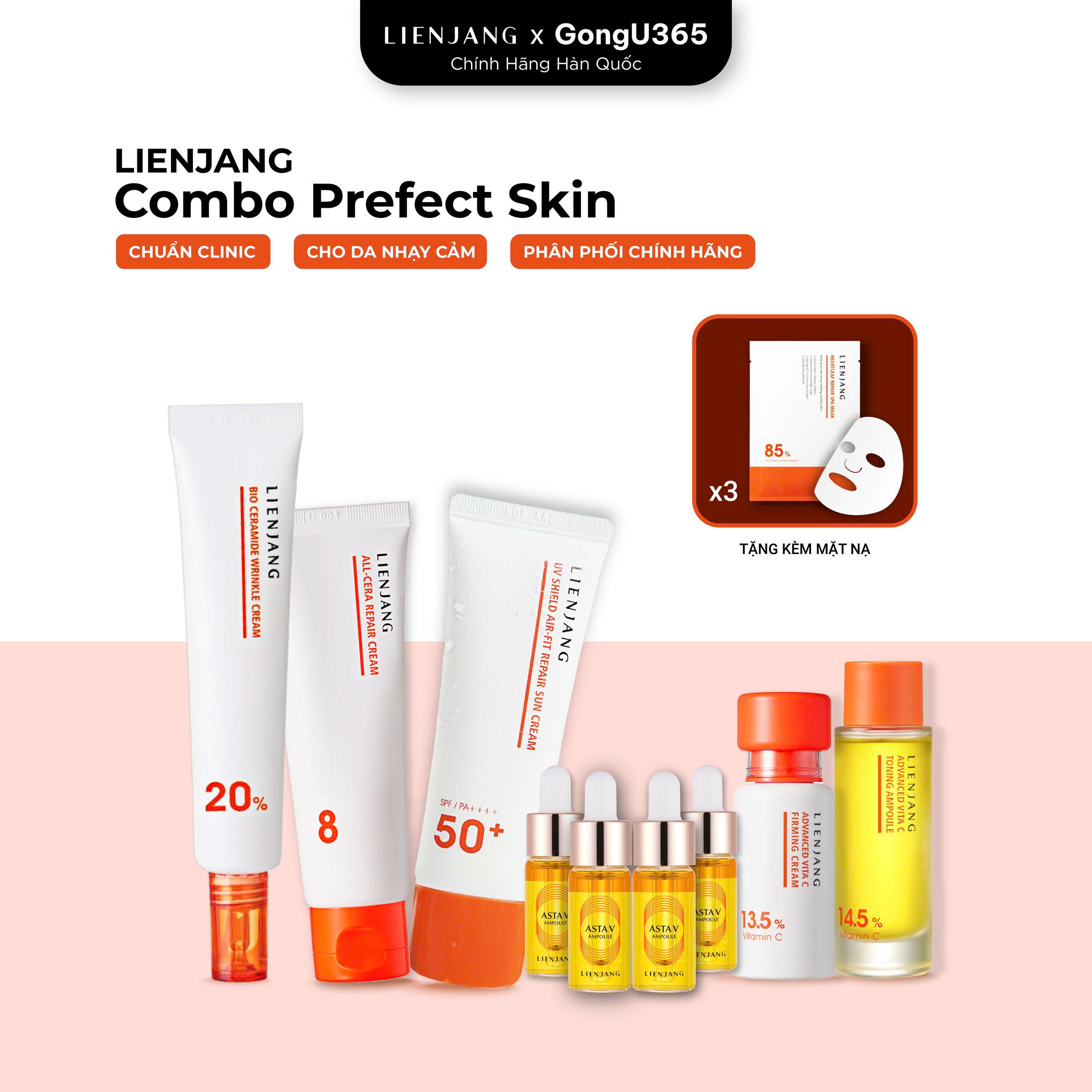 COMBO LIENJANG PERFECT SKIN - Bộ 6 Sản Phẩm Chăm Sóc Da Toàn Diện - Dưỡng Trắng Trẻ Hoá Da Mờ Thâm Nám Phục Hồi Hiệu Quả - Ceramide 5X, Vitamin C nguyên chất - [LJ010]